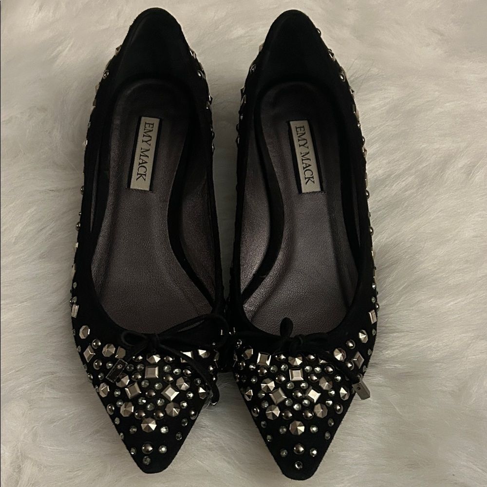 Emy mack black suede embelished flats size 8 1/2